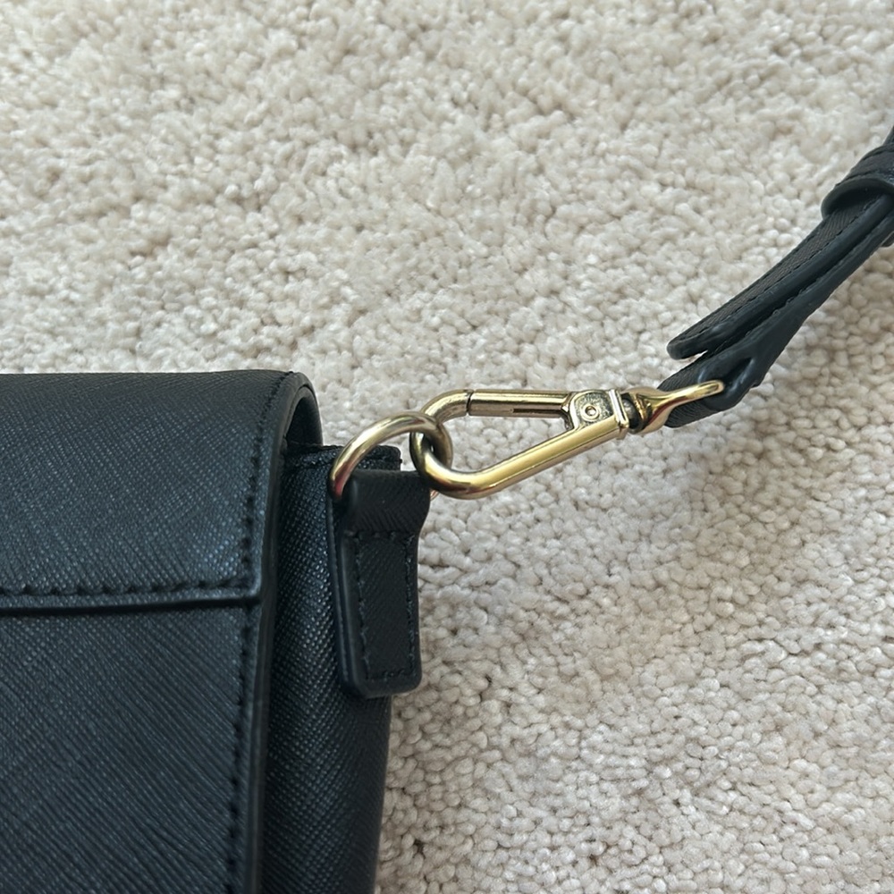 DKNY | Leather Double Flap Crossbody Bag | Black - Picture 9 of 16